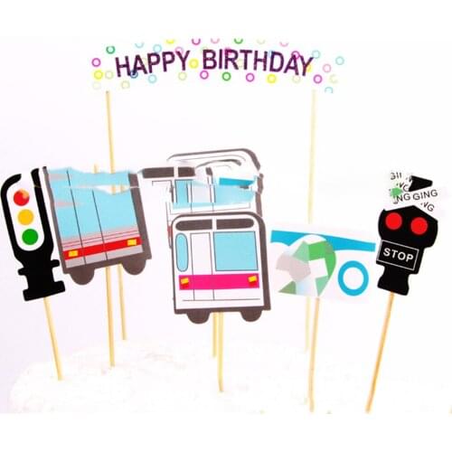 1set Traffic lights Happy Birthday Cupcake Cake Topper Cake Flags Baby Shower Birthday Party Decoration Party Supplies