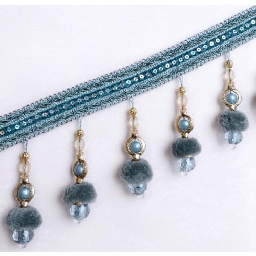 12M/lot Beaded Fringe Lace Trim For Curtains DIY Lamp Sofa Stage Decorative Pompon Beads Lace Ribbon Curtain Accessories