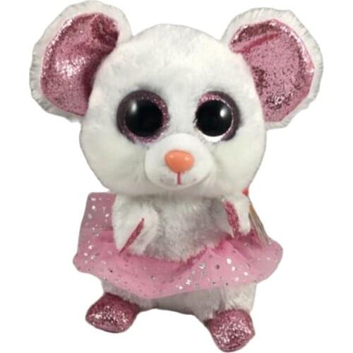 15cm Ty Stuffed Plush Animals Pink Skirt White Rat And Shiny ears Cute Toy Doll Big Eye Doll Children Birthday Christmas Gift