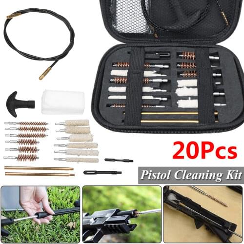 20 Pcs/Set Pistol Cleaning Kit Portable Rifle Brushes for Size 22 357 38 40 44 45 9mm Outdoor Clean Tool with Carrying Case