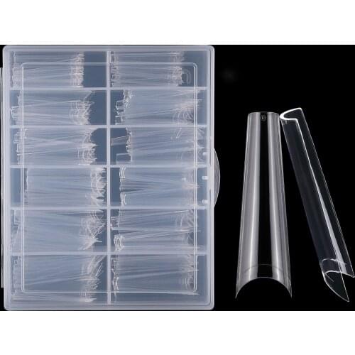 240pcs XXL Extra Long French False Nails C Curve Acrylic Extension Salon Supply Coffin+Cowboy Transparent/Natural Fake Nail Tips