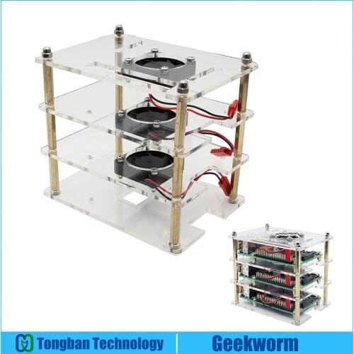 3 Layers Raspberry pi 4B/3B+/3B Cluster Acrylic Case Shell +3 Pieces Cooling Fan + 1 piece of fan protective cover for Pi 4/Pi 3