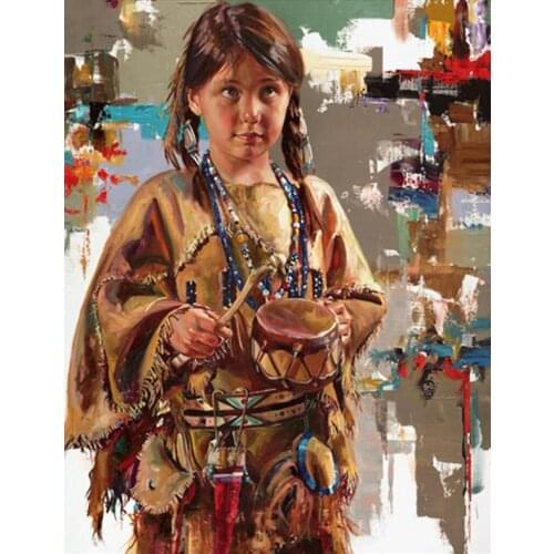 5d diy diamond painting mozaik full square round drill diamond embroidery Indians Little Girl cross stitch home decorZP-2498