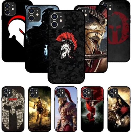 For iPhone 11 12 8 Plus Mini Pro X XR XS Max 4 5 7 6 6S 8 SE Phone Case Black Cover Hoesjes Art Back Soft sparta warrior 800