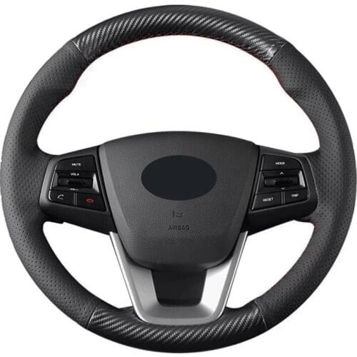 Car Steering Wheel Cover Non-Slip Black Carbon Fiber Leather For Hyundai Elantra 4 2016-2019 Solaris 2017-2019