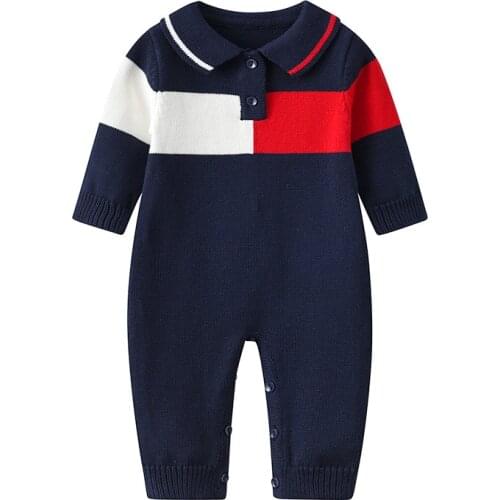 Baby Cotton Rompers Knitted Autumn Turn-Down Neck Long Sleeve Newborn Bebes Boys Jumpsuits Outfits Winter Toddler Infant Overall
