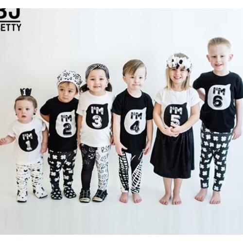 Boy Cartoon T Shirt New Kids Clothes Boys Birthday T Shirts Size Number 1 2 3 4 5 6 Year Children Party Girls Clothing Tees Tops
