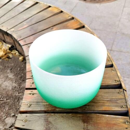 F Note Rainbow Crystal Singing bowl Heart Chakra Sound Frosted Quartz Singing Bowl 10 inch