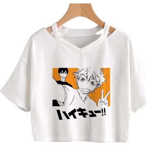 Japanese lovely Anime Hinata Haikyuu T Shirt Women Manga Print Streetwear Punk Crop Tops Casual Short Sleeve Cropped Tee Homme