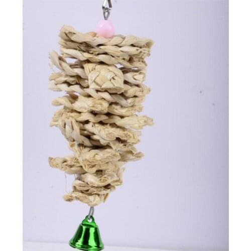 Hot 300pcs/lot Bird toys Parrot Toy with Bell Natural Wooden Grass Chewing Bite Hanging Cage Swing Climb Chew Toys