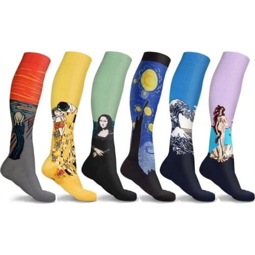 Compression Men&Women Socks Leg Support Anti Fatigue Breatheable Colorful Oil Art Painting Knee High Sock for Chirstmas Gift