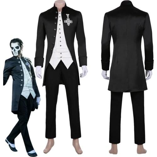Papa Emeritus Inspired Cosplay Ghost B.C.Costume Suit Adult Band Cross Brooch Halloween Carnival Costume