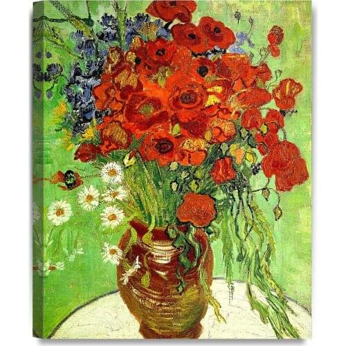 Red Poppies and Daisies, Vincent Van Gogh Art Reproduction. Giclee Canvas Prints Wall Art for Home , Ready to Hang Drop shipping