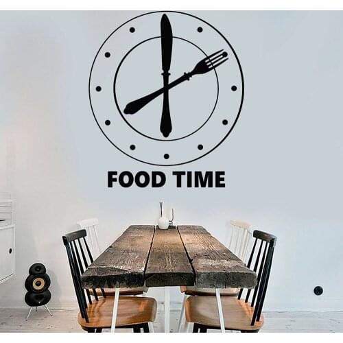 Kitchen Home Decors Clock Fork Knife Wall Stickers Quote Food Time Room Decorative Art Wall Decals New Design Wall Mural B478