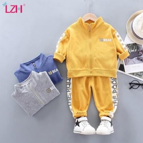 LZH 2021 Long Sleeve Zipper Shirt Top Trousers Suits Childrens Sports Suit Autumn Newborn Baby Boys Sets 0-4 Year Infant Outfit