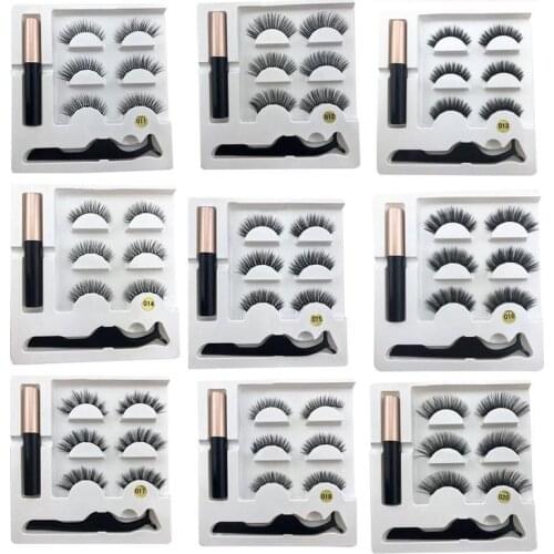 3pair Magnetic Eyelashes 3D Faux Mink Eyelashes Magnet Lashes Magnetic Liquid Eyeliner Magnetic False Eyelashes +tweezer Set Hot