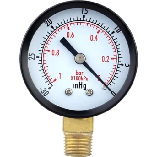 Pressure Gauges 0--30inHg 0--1bar Mini Dial Pressure Gauge Meter Vacuum Manometer Double Scale Air Pressure Measuring Tool