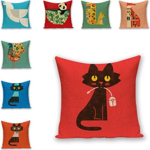 Cute Cat Series Printed Pillow Cover Square Pillow Cases for Sofa Chair Handmade Pillow Cushion Cotton Linen Home Textile Decor