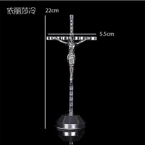 Fashion Golden Jesus Christian Catholic Cross Holy Cross Decoration Jesus Statue of Cross with Base Figurine Image.22x5.5CM