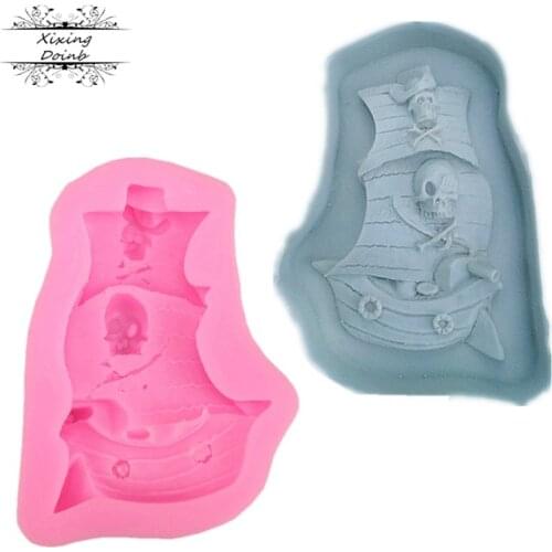 Cartoon pirate boat shape silicone soap 3D cake mold paper cup cake jelly candy chocolate decoration tool