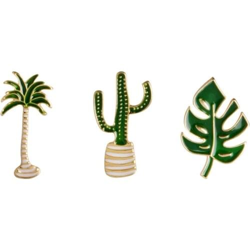 Fashion Plant Brooches Cartoon Coconut Tree Leaves Cactus Enamel Pin Women Shirt Jackets Lapel Pins Men Brooch Jewelry