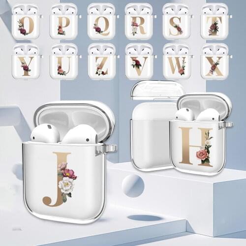 Soft Earphone Case for Apple Airpods 1 2 - Anti-fall Gold Letter Transparent Silicone Protective Case Earphone Accessories Skin