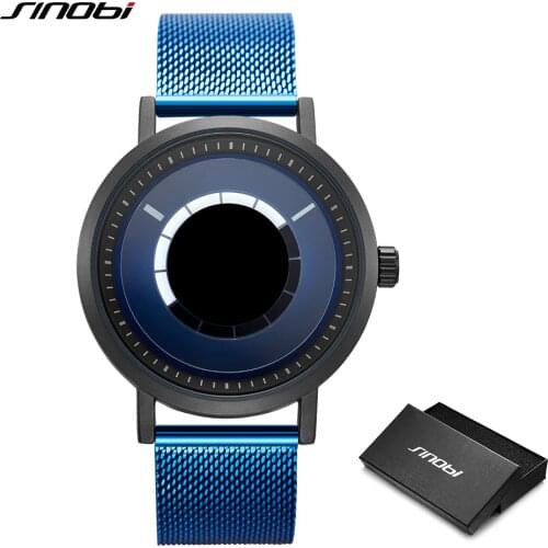 SINOBI New Unique Rotate Creative Watch Men Man Steel Mesh Band Quartz Wristwatches Sports Casual Blue Men Watches Reloj Hombre