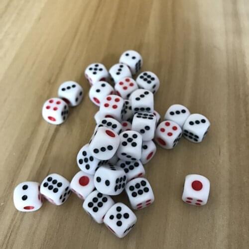 Wholesale 100/200/500/1000/1500PCS 10mm Dice Acrylic White Dice Hexahedron Fillet Red Black Points Clubs KTV Dedicated Dice Set