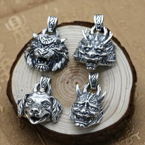 Wholesale S925 Sterling Silver Domineering Tiger Head Leading Zodiac Pendant Thai Silver Retro Men And Women Penguin Pendant