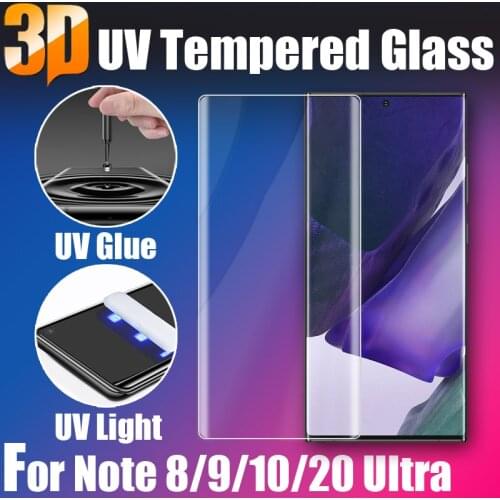 Full Glue Anti-blue Screen Protectors Coverage UV Tempered Glass film For Samsung Galaxy Note 8 9 10 20 + Ultra UV Liquid Curved