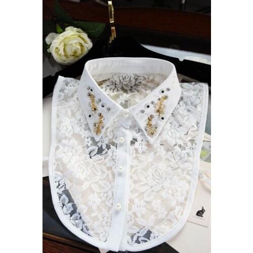 Lace shirt bead flower women turn collar Swan embroidered crystal flower and rhinestone half saving shirt false collar pendent
