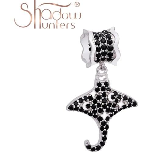 SHADOWHUNTERS Original 925 Sterling Silver DIY Jewelry Flying Fish Dangle Charm Full Black Stone Women Unique Charms DIY Bead