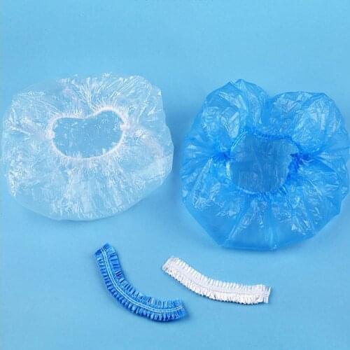 100Pcs PE Disposable Waterproof Color Shower Cap Bath Hair Protection Hat Salon Head Cover Hats Protection Cap