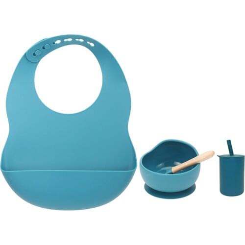Silicone Feeding Tableware for Kid Organic Cup With Lid and Straw Soft BPA Free Bib Baby Plate Silicone Suction Bowl Dish