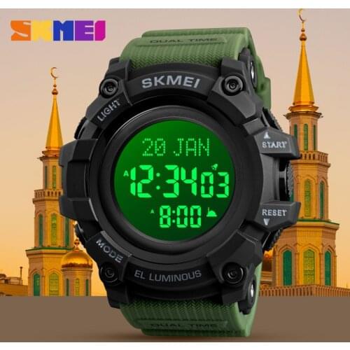 Fashion Brand SKMEI Men Watches Luxury Language Selection Volume Adjustment Digital Watch Wateproof Clock Man Qibla Name Display
