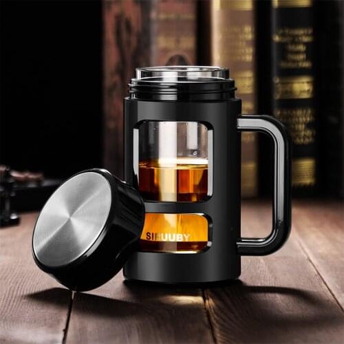 500ML Glass cup water cup simple cover home office with handle water cup tea bottle glass water bottle travel cup WF1019