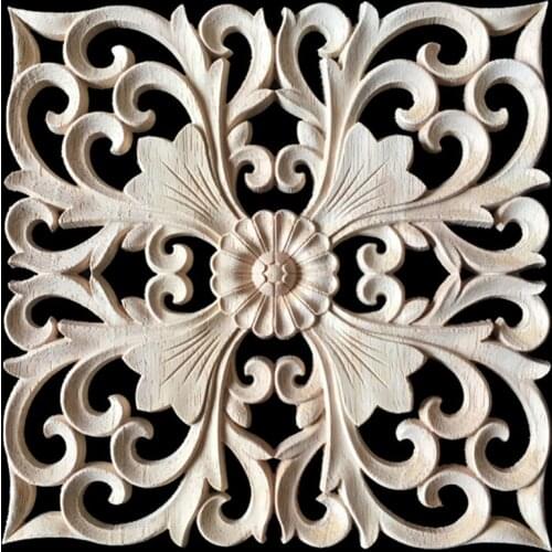 Vintage Unpainted Wood Carved Decal Corner Onlay Applique Frame Home Decoration Accessories Furniture Wall Decor Crafts