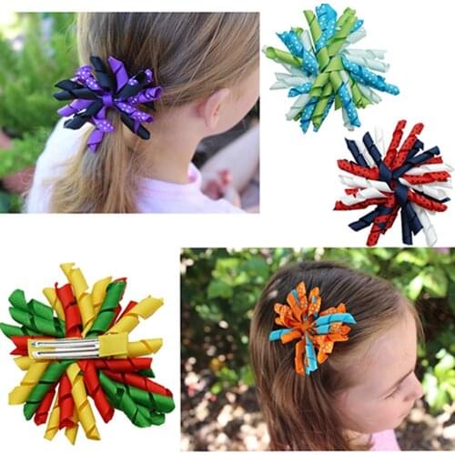 Colorful Curly Grosgrain Ribbon Newborn Hairpins Fashion DIY Handmade Toddler Hair Clips Holiday Decoration Clothing Accessories