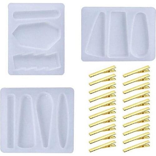 Handmade Barrettes Silicone Epoxy Resin Molds DIY Hair Pin Acrylic Mold Hair Clip Molds Jewelry Making Tools with 20Pcs Hairpins