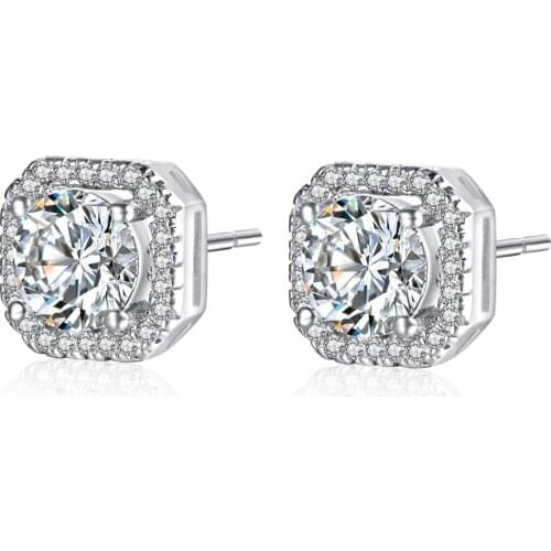 Female Luxury Crystal Square Stud Earrings Vintage Silver Color Wedding Jewelry White Zircon Stone Earrings For Women