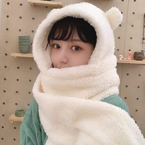 2020 Winter Women Novelty Caps Warm Cute Bear Ear Hat Casual Plush Hat Scarf Gloves Set Casual Solid Fleece Women Caps New