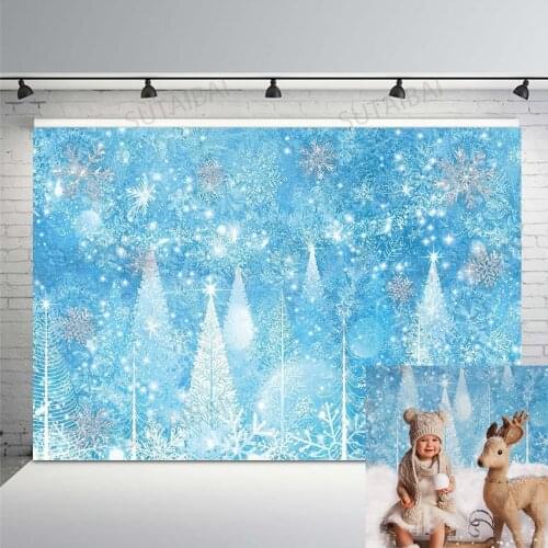 Winter Snowflake Frozen Backdrop Child Birthday Party Christmas Tree Snow Decoration Photo Background Photography Studio Banner
