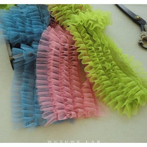 1M 18CM Wide Soft Mesh Lace Fabric Trims I-pleated Sewing Craft DIY Cake Skirt Material Pink Green Blue Claret Laces Dentelle