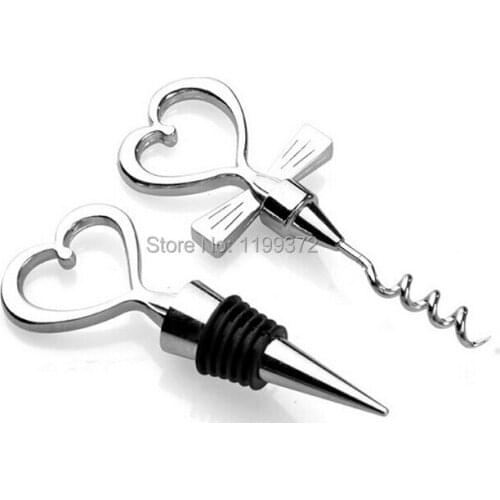 50sets 100pcs Love Heart Corkscrew Bottle Opener Set Wine Bottle Stopper combination Heart Shaped Wedding Decor Gift