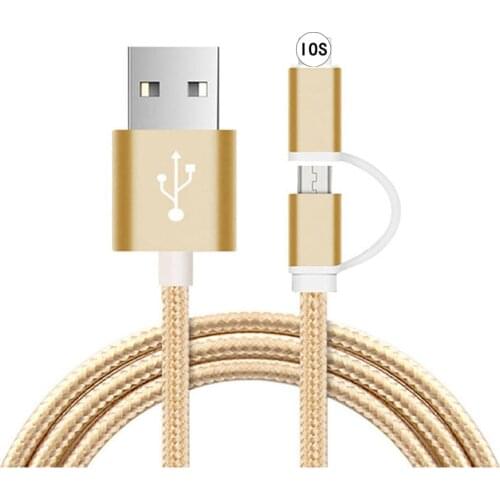 2 in 1 Multifunction Charging Cable Micro 8 Pin Nylon Braided Cable For iPhone Micro 1M Charging Cabl