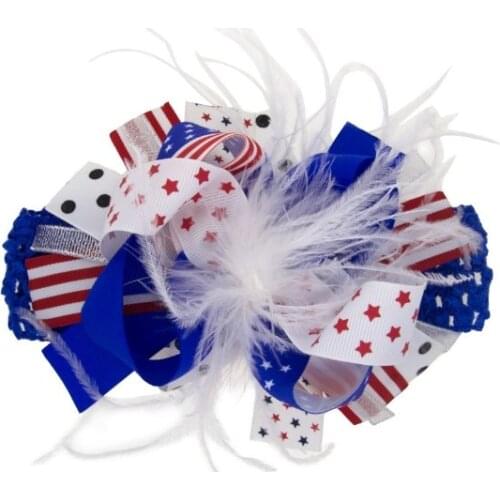 20pcs/lot , 13*11cm American Flag Bow Childrens Hair Band National Independence Day Headband Tiara Patriotic Hair Accessories
