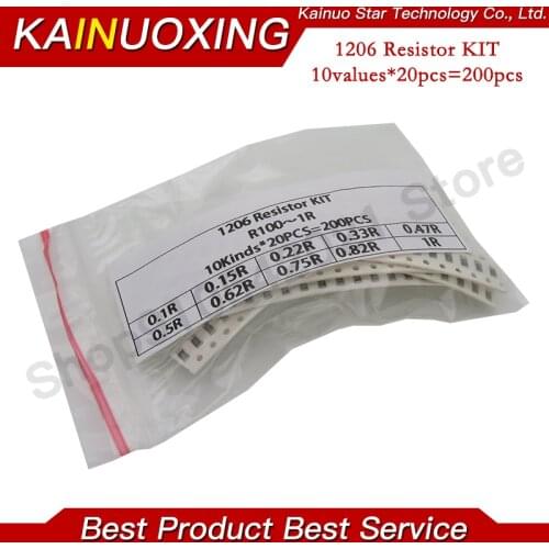 200PCS 1% 1206 SMD resistors assorted kit set 10 valueX20pcs=200pcs 1R00 R820 R750 R620 R500 R470 R330 R220 R150 R100