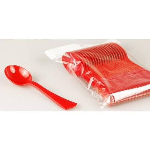 2400pcs/lot Disposable Red Plastic Ice Cream Spoon Tea Spoon 14cm*3.5cm Flatware Cutlery Wedding Party Supplies
