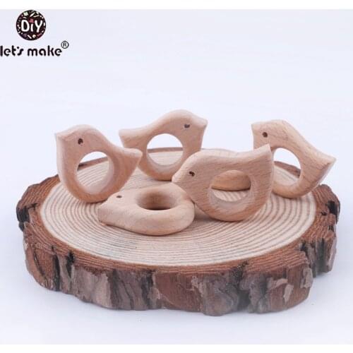 Lets Make 5pcs Beech Wooden Teething Cute Bird Natural Cartoon Animal Shape Safe Newborn Kids Teething Toys Baby Teethers