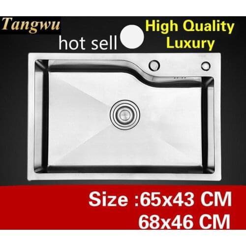 Free shipping Apartment luxurious kitchen manual sink single trough do the dishes 304 stainless steel hot sell 65x43/68x46 CM